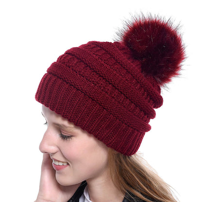 Faux Fur Fox Fur Ball Hat Knitted Casual Fashion Limorista