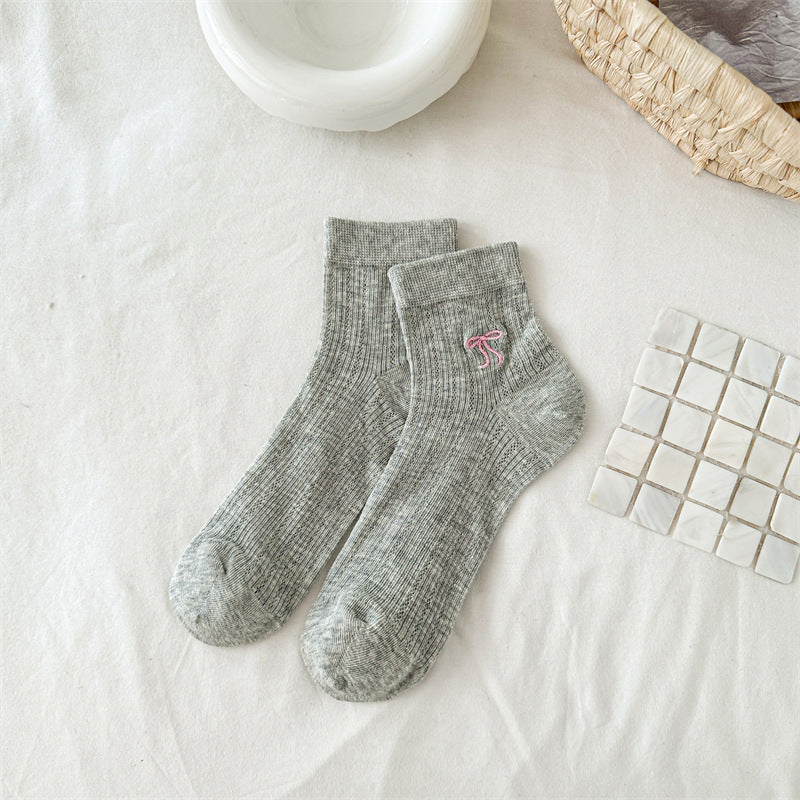 Bow Embroidered Short Thin Socks Limorista