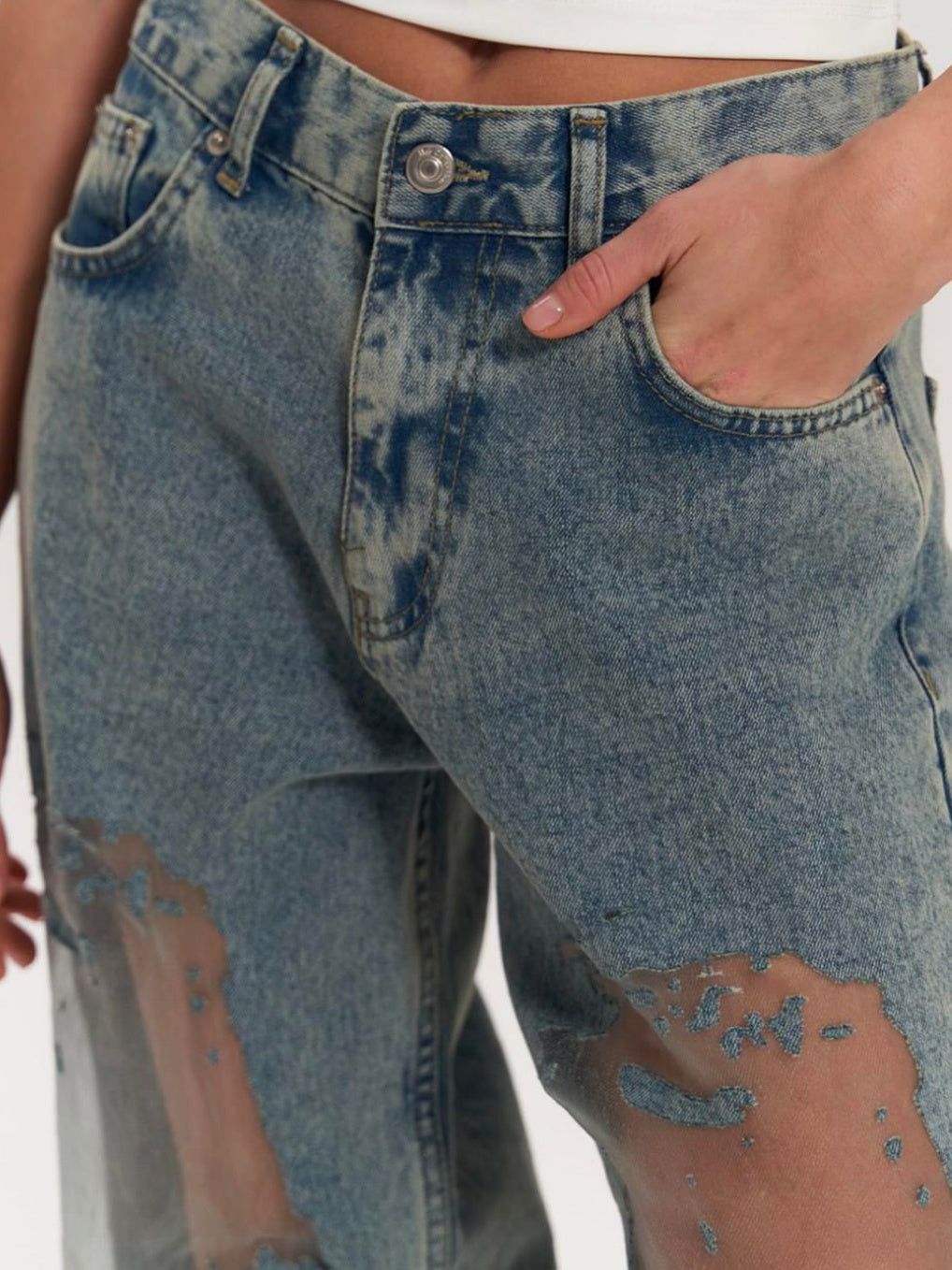 Vintage Straight-leg Hollow Textured Jeans Limorista