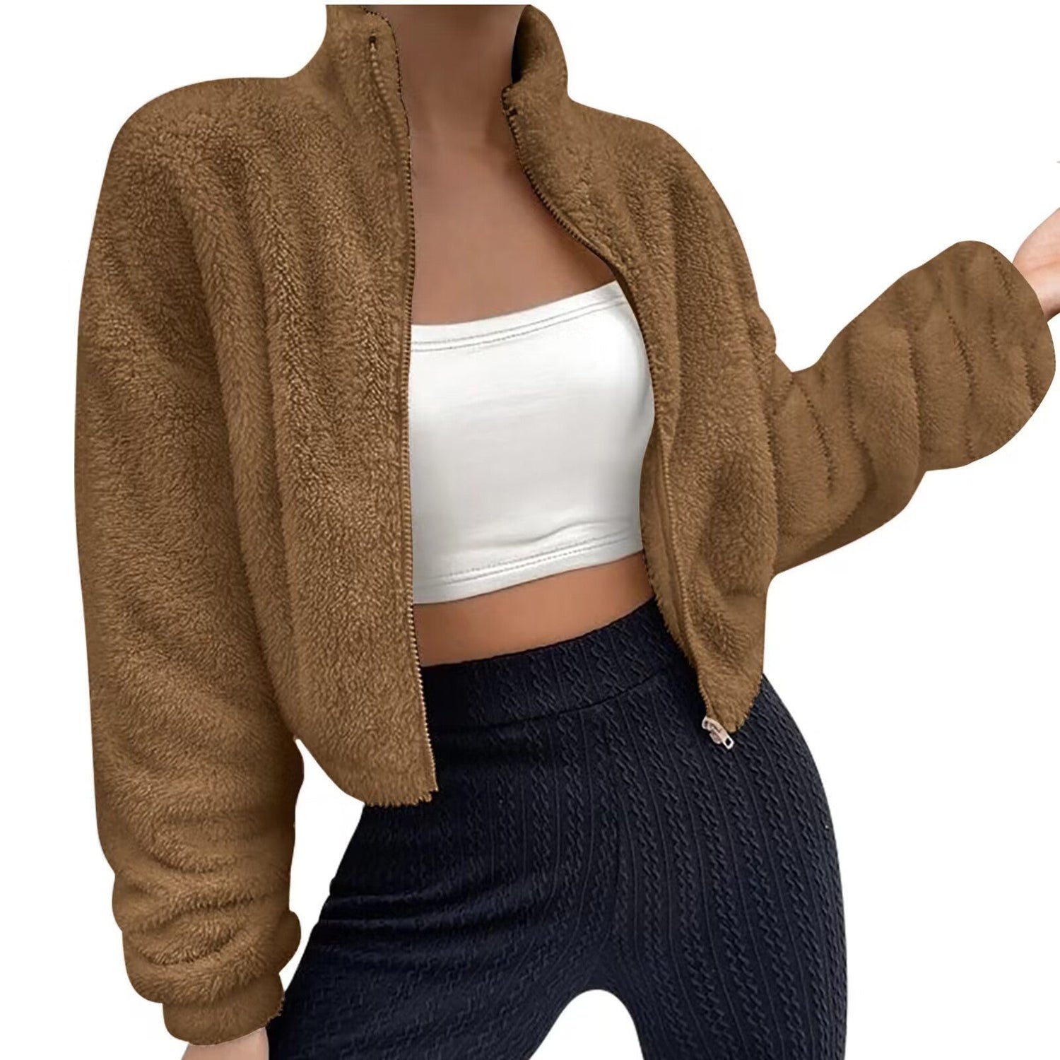Autumn And Winter Leisure Short Zipper Furry Coat Limorista