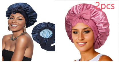 Double-layer Satin Ribbon Round Cap Bow Artificial Silk Beauty Hair Care Wide-brimmed Hat Limorista
