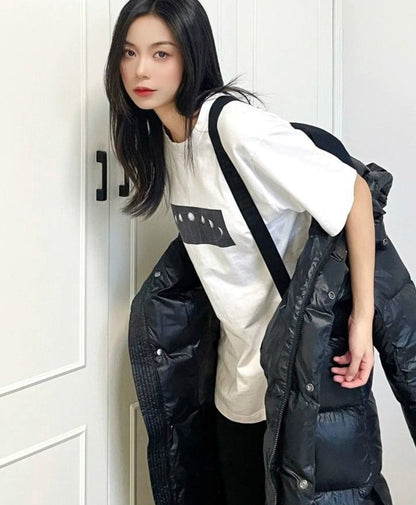 Black Gold White Goose Down Mid-length Elegant Hooded Windproof Overknee Thickened Warm Down Jacket Limorista