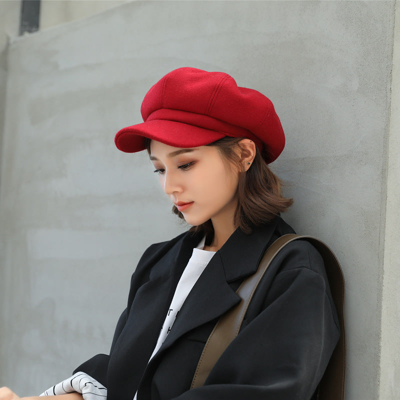 Woolen Octagonal Hat Young Woman Painter Peaked Beret Limorista
