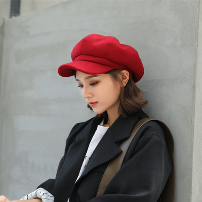 Woolen Octagonal Hat Young Woman Painter Peaked Beret Limorista