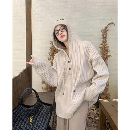 Thick Loose Mid-length Long Sleeve Top Idle Style Hooded Sweater Limorista