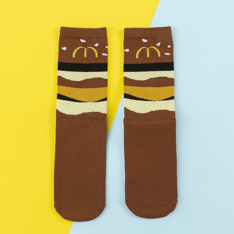 Avocado Chips Egg Fun Patchwork Color Medium Tube Cotton Socks Female Limorista