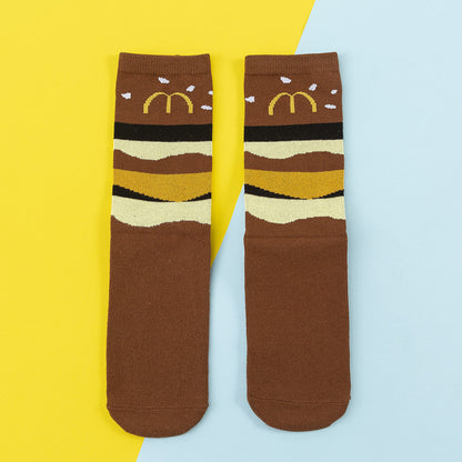 Avocado Chips Egg Fun Patchwork Color Medium Tube Cotton Socks Female Limorista