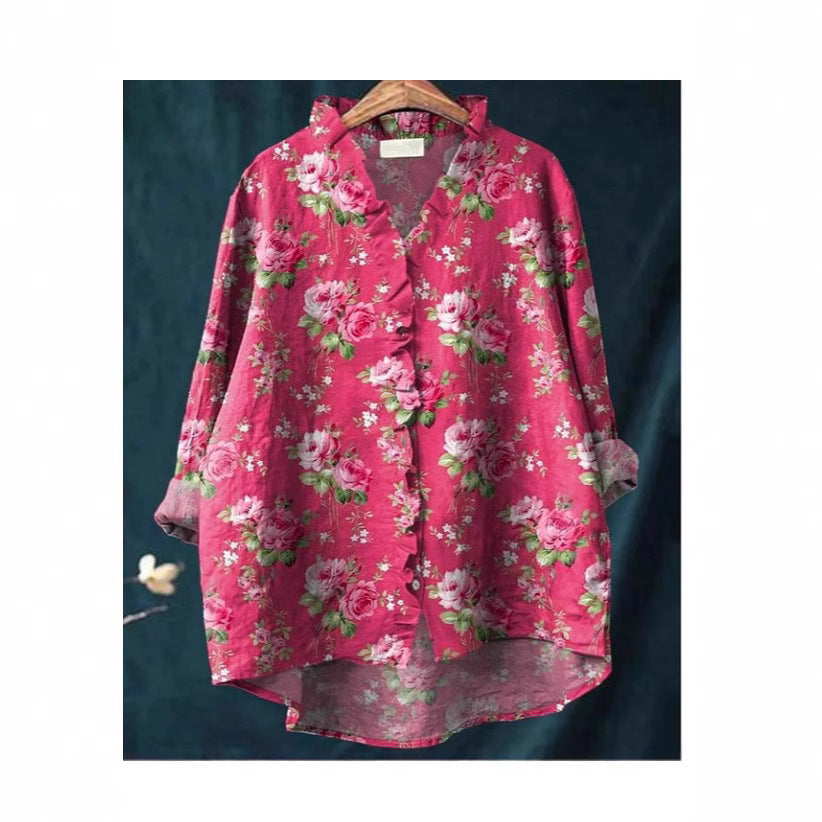 Loose Print Crew Neck Casual Plus Size Women&