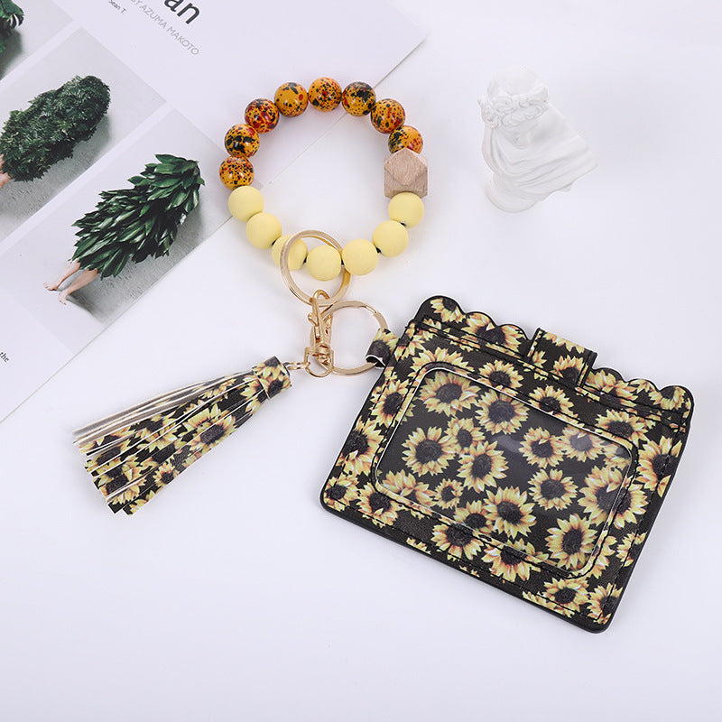 Silicone Bead Bracelet Card Bag Pu Tassel Women&