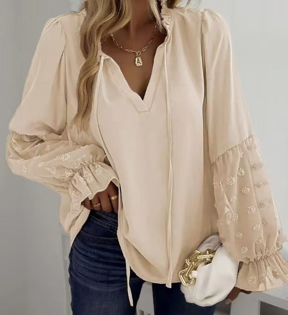 Solid Color Jacquard Long-sleeved Shirt Patchwork Top Temperament Limorista