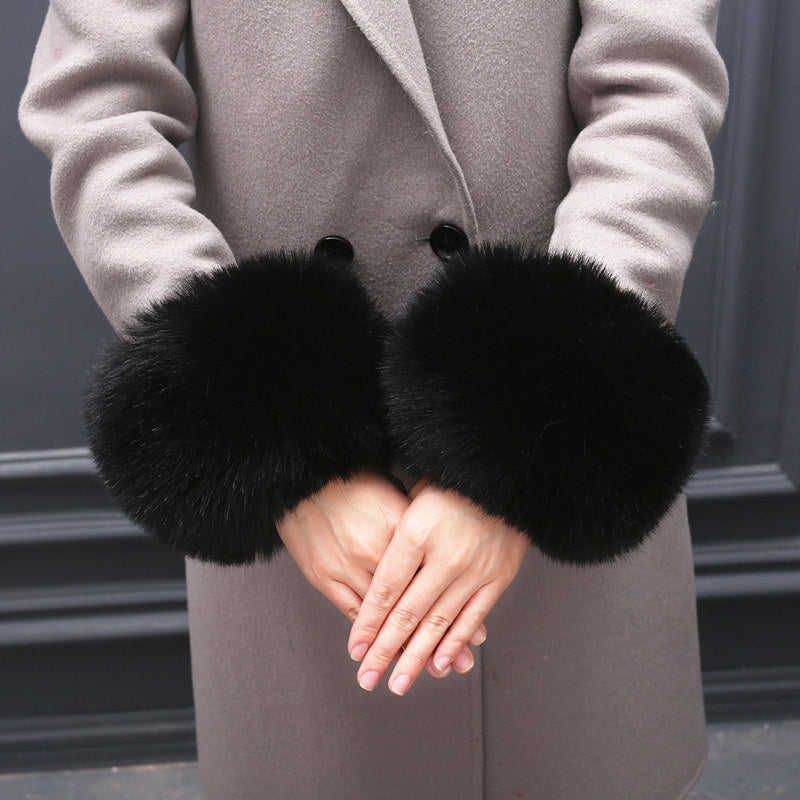 Faux Fur Fox Cuffs Plush Down Jacket  Big Artificial Hand Cuffs Limorista
