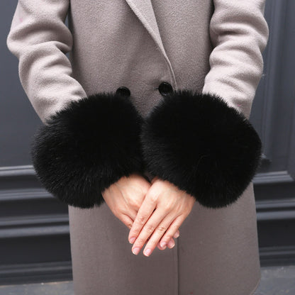 Faux Fur Fox Cuffs Plush Down Jacket  Big Artificial Hand Cuffs Limorista