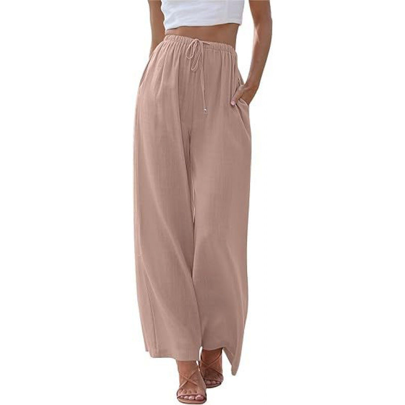 Loose Casual Pocket Drawstring Wide-leg Pants For Women Limorista