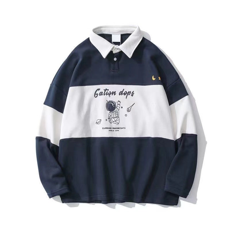Polo Collar Astronaut Printed Sweater Women&