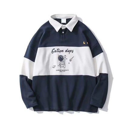 Polo Collar Astronaut Printed Sweater Women&