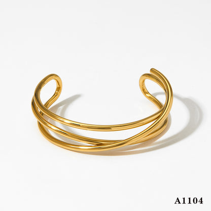 Metal Line Open-ended Bracelet Stainless Steel Irregular Limorista