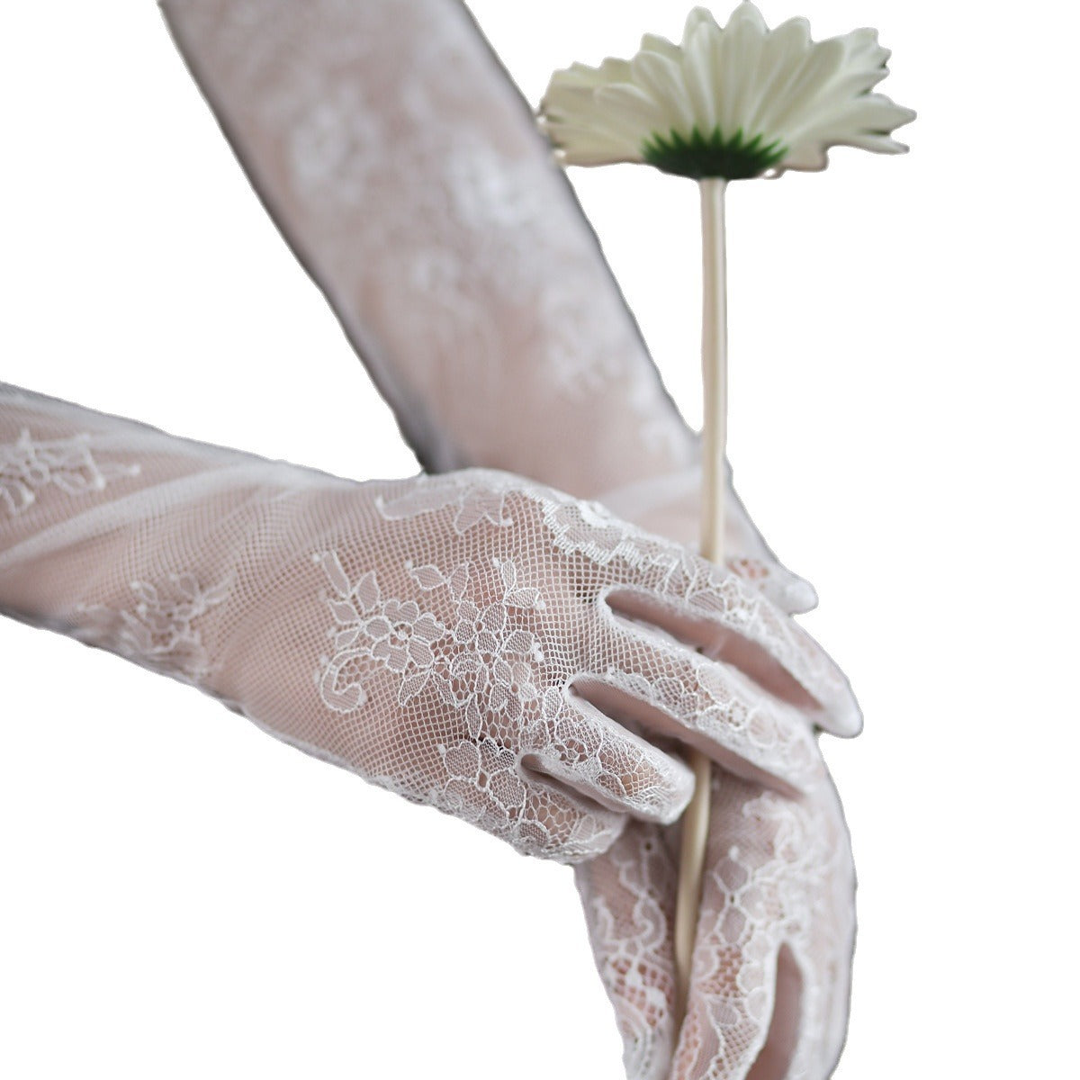 New Super Fairy White Lace Tulle Bride Photo Gloves Limorista