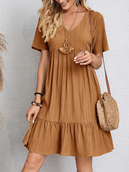 V-neck Short Sleeve Dress Summer Fashion Casual Loose Ruffled Dresses Beach Clothing Women Limorista