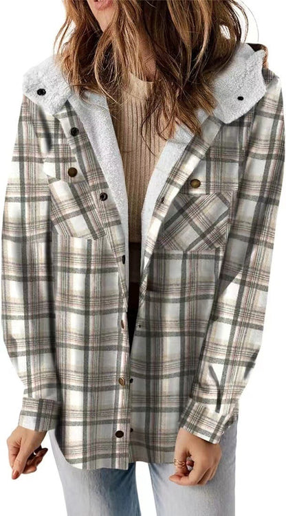 Casual Plaid Hooded Woolen Coat Thickened Fleece-lined Warm Jacket Limorista