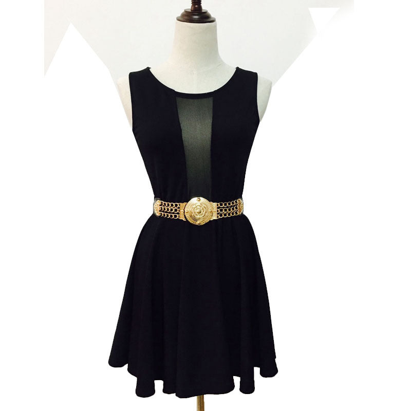 Fashion Metal Elastic Wide Belt Chain Flower Decoration Limorista