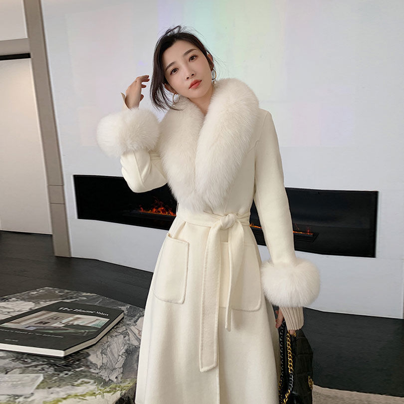 Korean Version Large Fur Collar Slim Fit Medium Long Woolen Coat Limorista