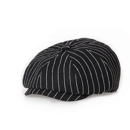 Retro Bold Stripes Fashion British Youth Octagonal Cap Limorista