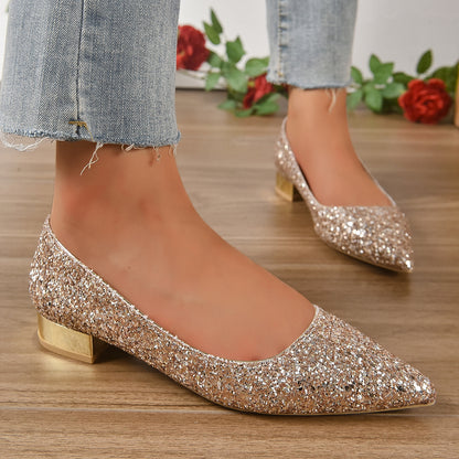 Crystal Sequins Low Heel Shoes Women Limorista