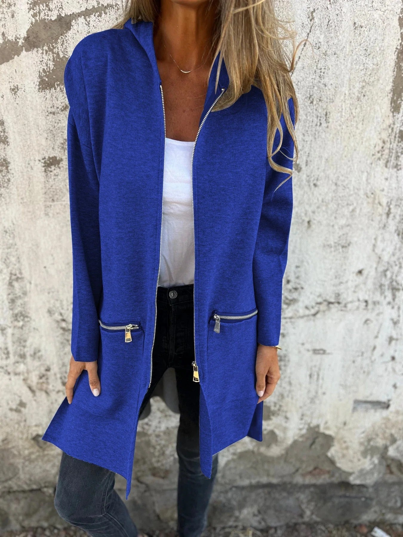 Autumn And Winter Solid Color Casual Zipper Hooded Jacket Coat Limorista