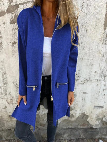 Autumn And Winter Solid Color Casual Zipper Hooded Jacket Coat Limorista
