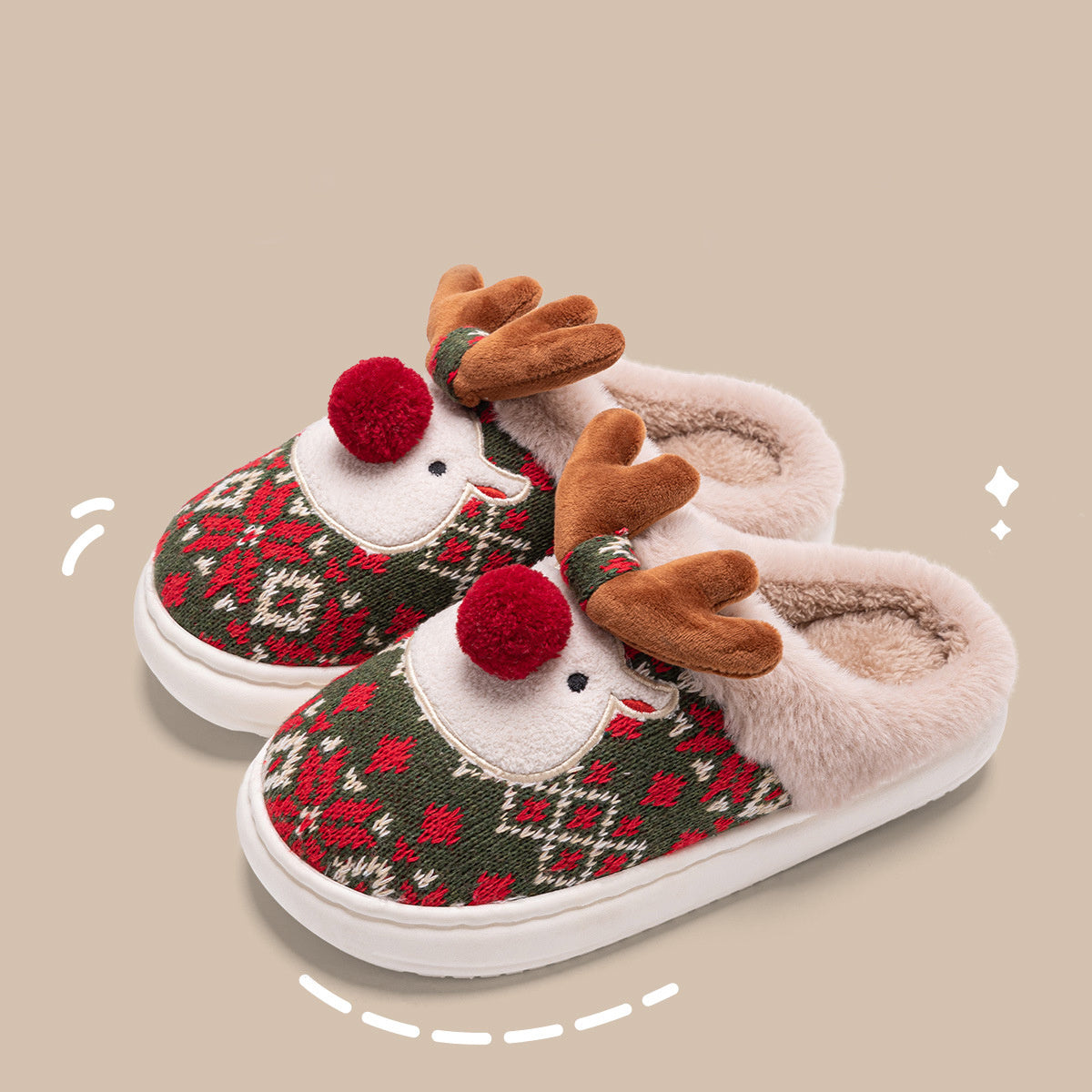Cute Christmas Elk Plush Slippers Winter Ins Fashion Non-slip Floor Bedroom Home Slippers For Women Fuzzy House Shoes Limorista