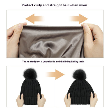 Woolen Cap Knitted Protection Hairstyle Silky Stretch Satin Knitted Hat Limorista