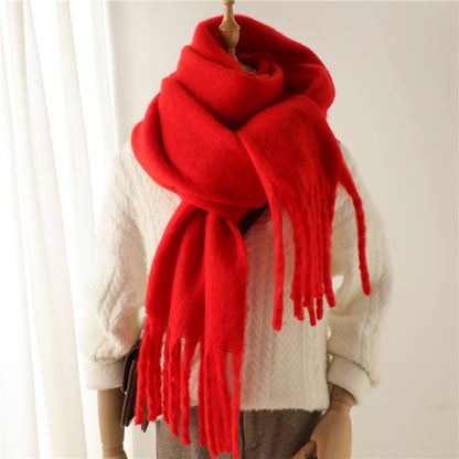 Mohair Pure Color All-matching Winter Warm Lengthened Fringe Bib Towel Limorista