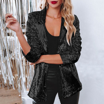 Lapel Long Sleeve Sequined Casual Suit Jacket Women Limorista