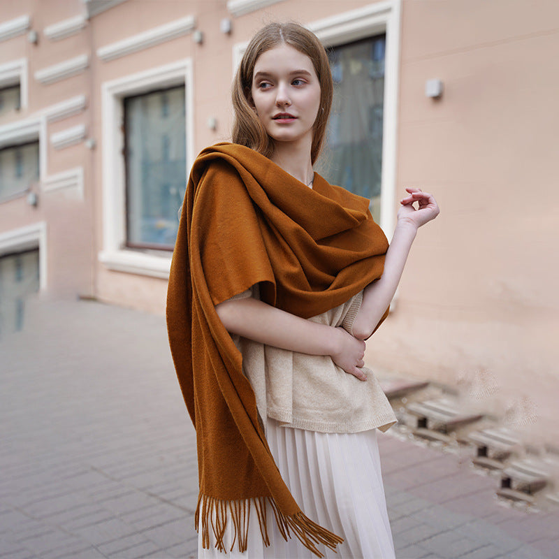New Solid Color Wool Long Beard Warm Tassel Scarf Thick Limorista