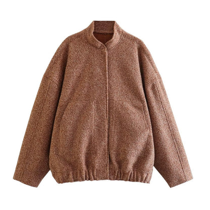 Standing Neck Loose Sleeved Pocket Jacket Limorista