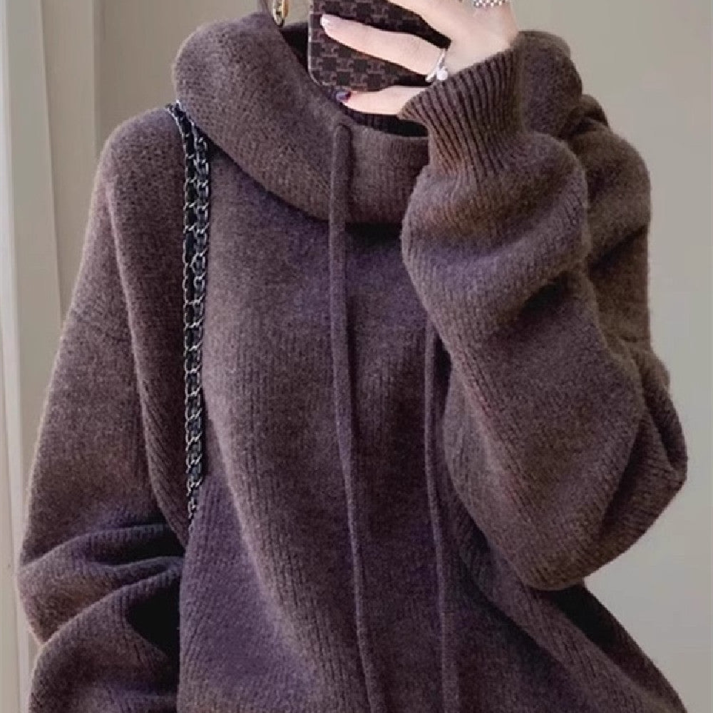 Limorista - Hooded Solid Color Knitted Sweater