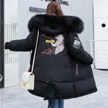 Mid-length Large Fur Collar Down Coat Plus Size Korean Student Loose Padded Padded Jacket Women Limorista