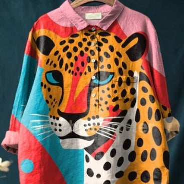 Loose Printed Crew Neck Casual Plus Size Women&