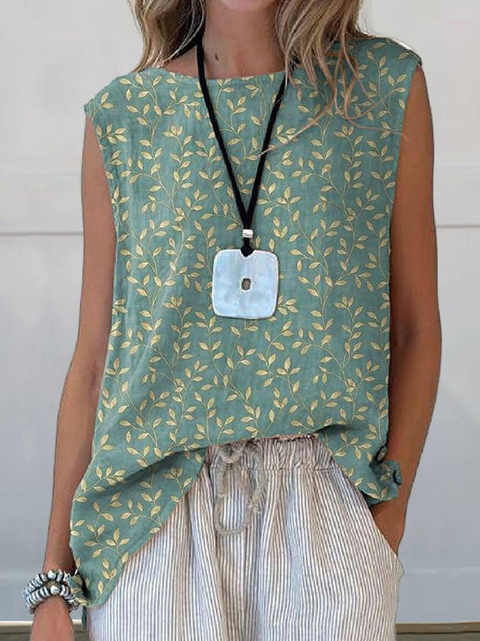 European And American Floral Cotton Linen Vest Limorista