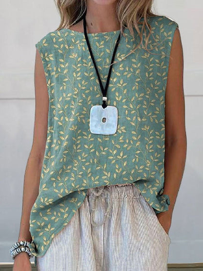 European And American Floral Cotton Linen Vest Limorista
