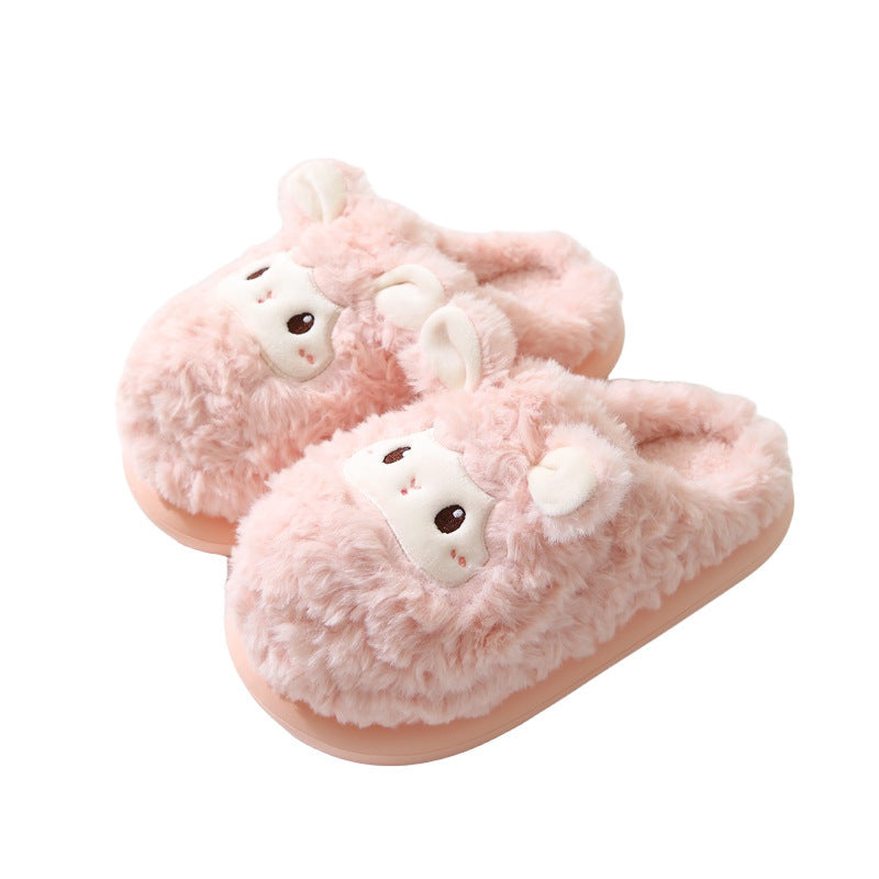 Cute Little Sheep Female Winter Interior Home Baotou Warm Non-slip Thick Bottom Plush Cotton Slippers Limorista