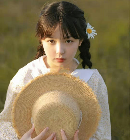 Cute Raffia Woven Flat-top Cap Lace Limorista