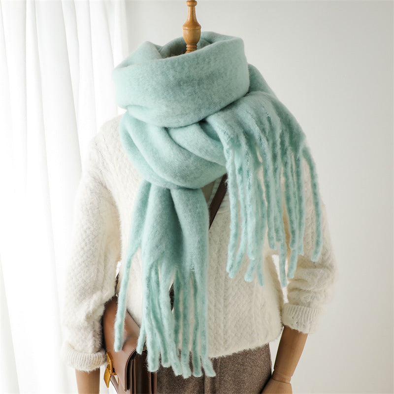 Mohair Pure Color All-matching Winter Warm Lengthened Fringe Bib Towel Limorista