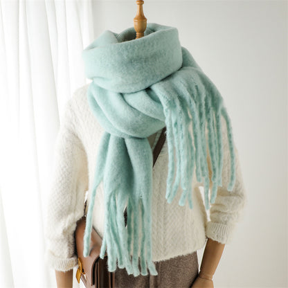 Mohair Pure Color All-matching Winter Warm Lengthened Fringe Bib Towel Limorista