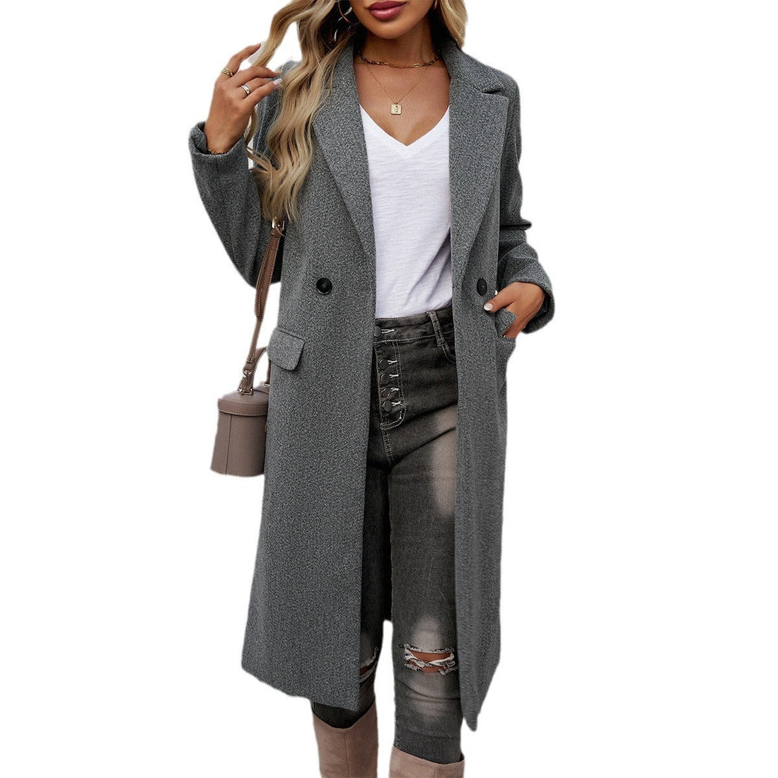 Lady Temperament Commuting Turn-down Collar Coat Limorista