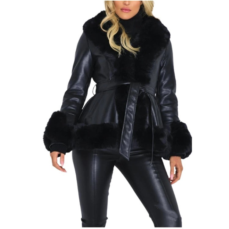 Collar Tie Waist Windbreaker Stitching Slim Long-sleeved Jacket Limorista