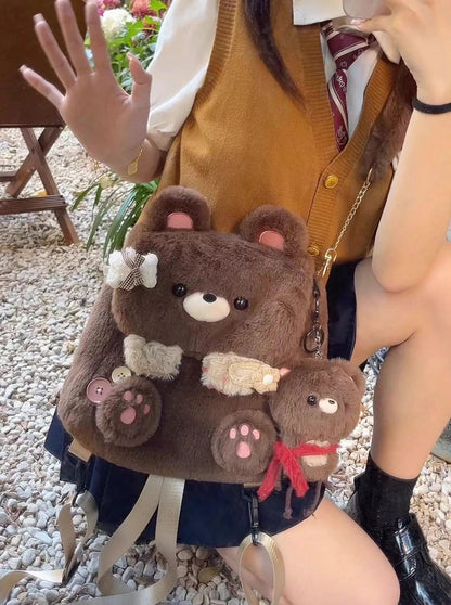 Large Capacity Cute Personality Plush Bear Backpack For Women Limorista