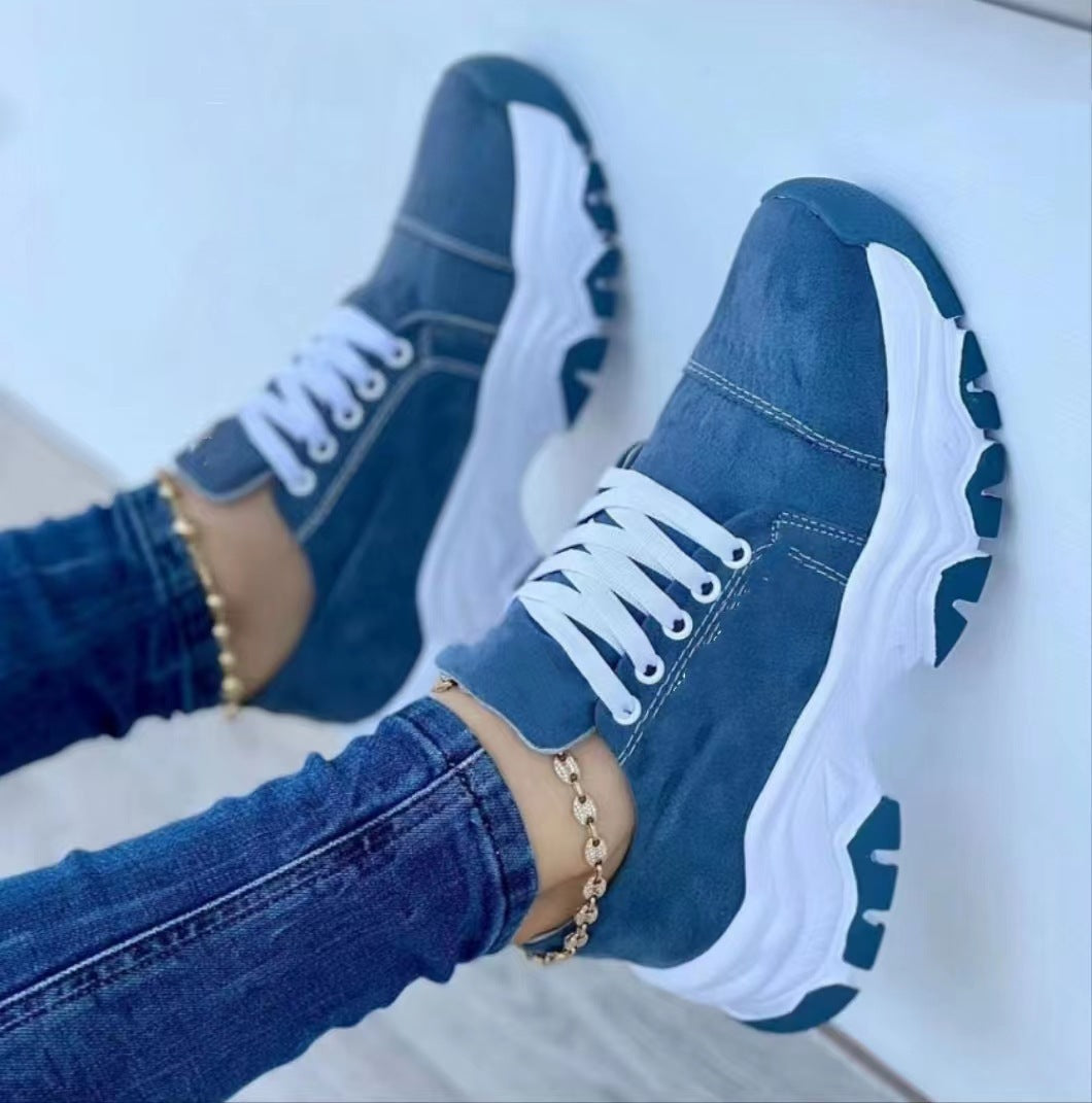 Round Head Thick Bottom Low-top Casual Shoes For Women Plus Size Lace Up Pumps Limorista