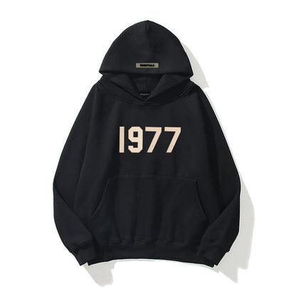 Fashion Brand Sweater High Street Loose Fleece-lined 1977 Words Sweater Men&