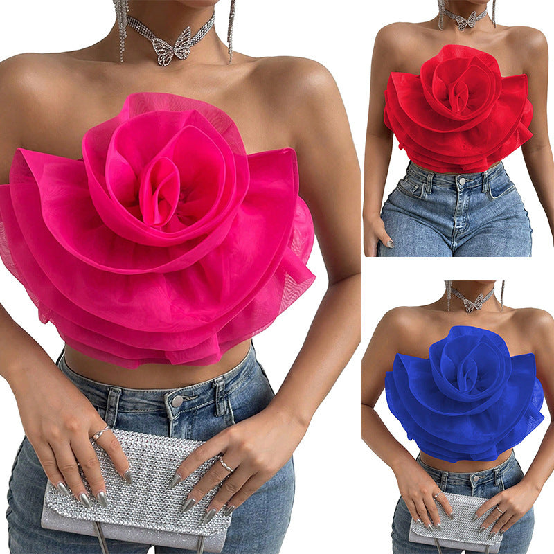 Three-dimensional Organza Flower Small Sling Chest-wrapped Vest Limorista